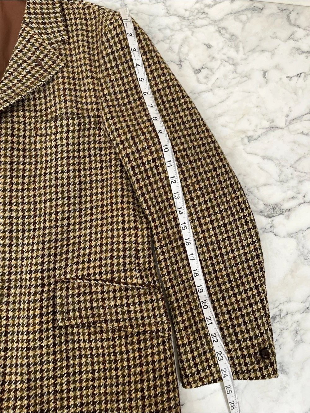 Vintage Harris Tweed Scottish Wool Blazer Sport Coat Houndstooth Brown Green 42S